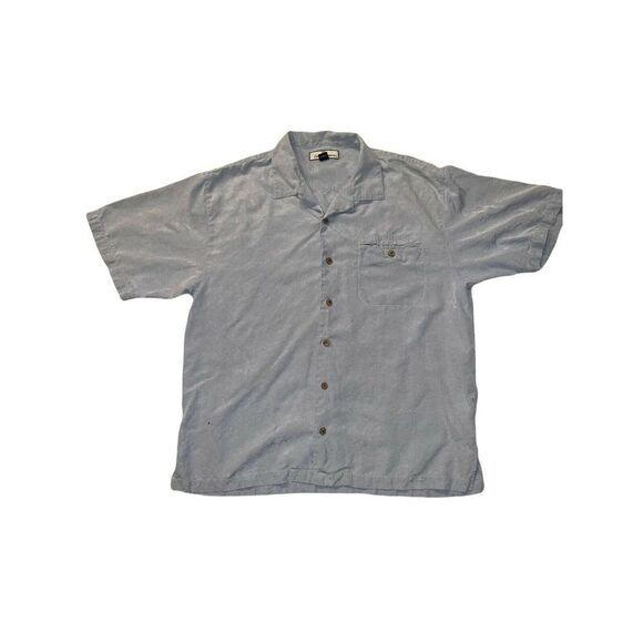 Tommy Bahama Floral Leaves Silk Hawaiian Shirt Men Size XL Gray Wood Buttons - Picture 1 of 5